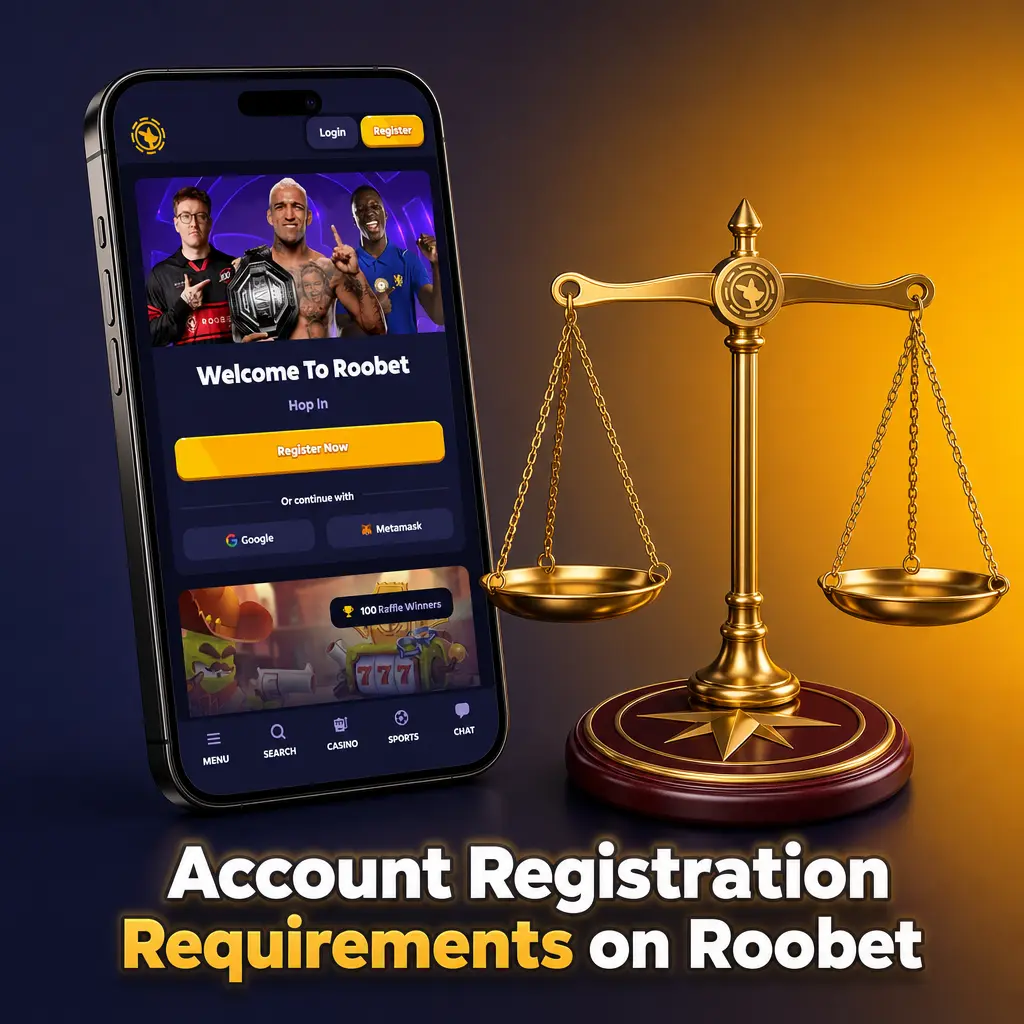 Roobet account registration requirements: minimum age, one account per person, accurate ID info, fixed currency, valid contact details