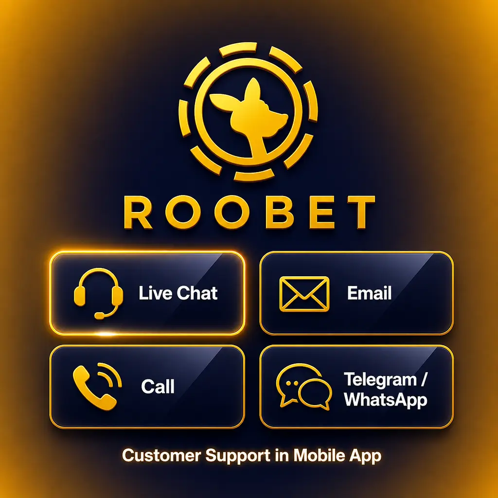 Roobet mobile app customer support options: live chat, email, help center FAQs, and social media channels