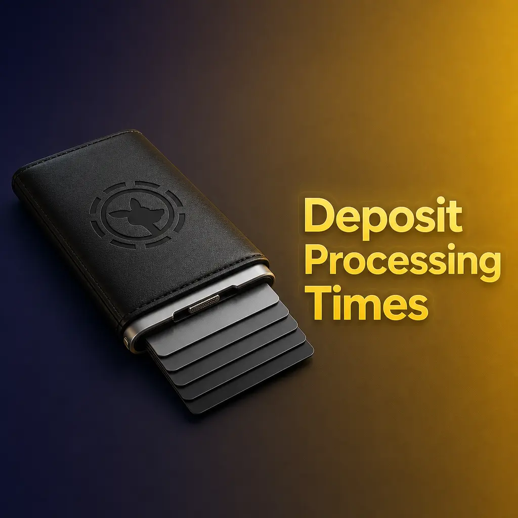 Chart showing crypto deposit processing times for Bitcoin, Ethereum, Solana, Litecoin, Dogecoin, Tether, and USD Coin