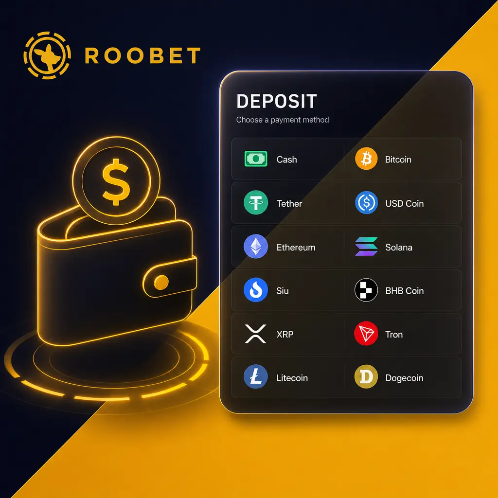Roobet withdrawal methods showing minimum payout, matching deposit currency, and account verification requirements